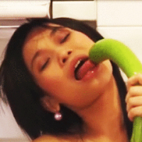 hairy and hot asian slut loves to play with some vegetables